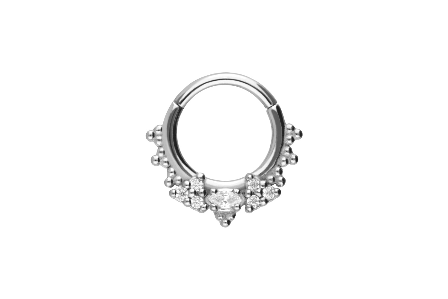 Chirurgenstahl Segmentring Clicker Piercing 7 EINGEFASSTE KRISTALLE + KUGELN